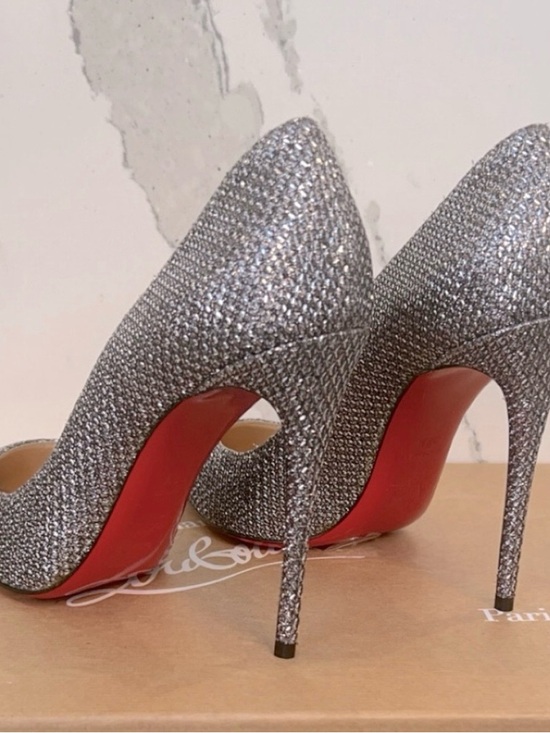 Christian Louboutin Shoes - Christian Louboutin Silver Glitter Round toe Stiletto Pumps